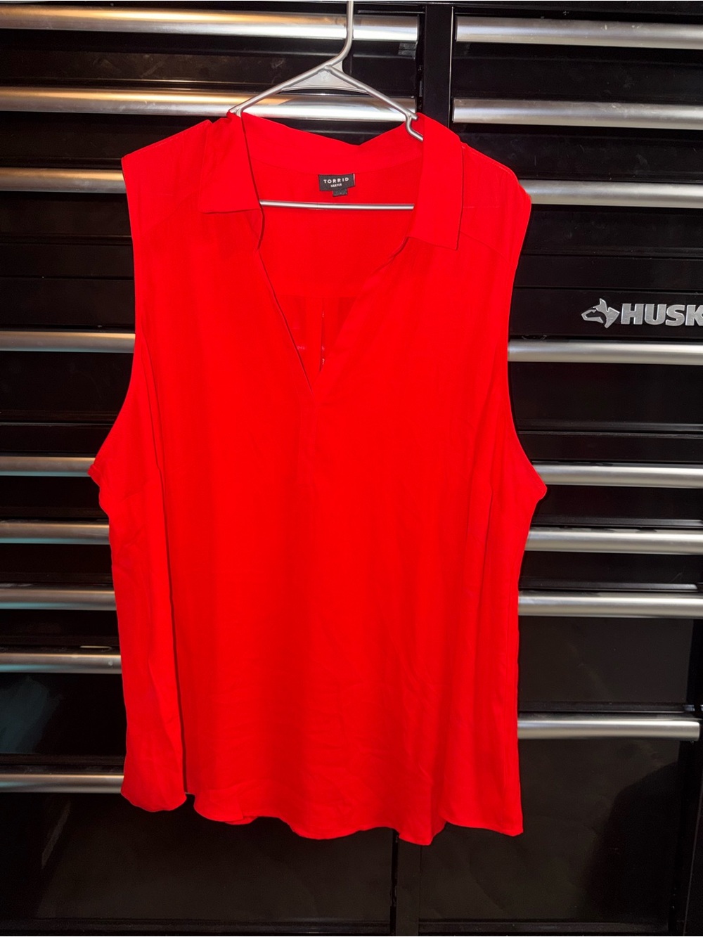 torrid Bright Red Sleeveless V-Neck Collared Blouse
